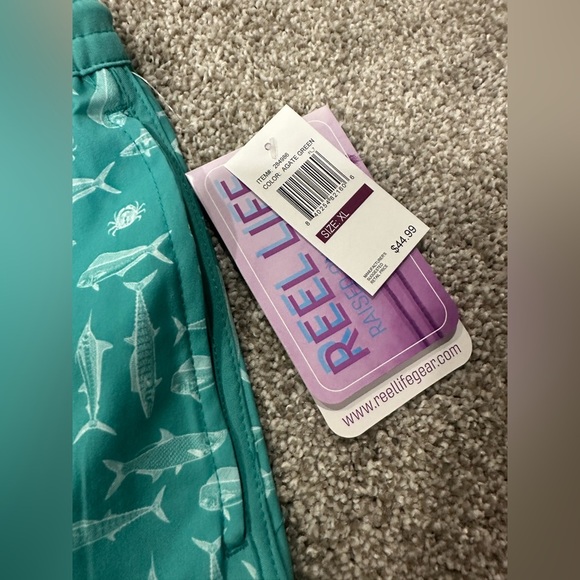 Reel Life Board Shorts Men's Size XL Green All Over Print Fish Swimwear Beach - Picture 3 of 3